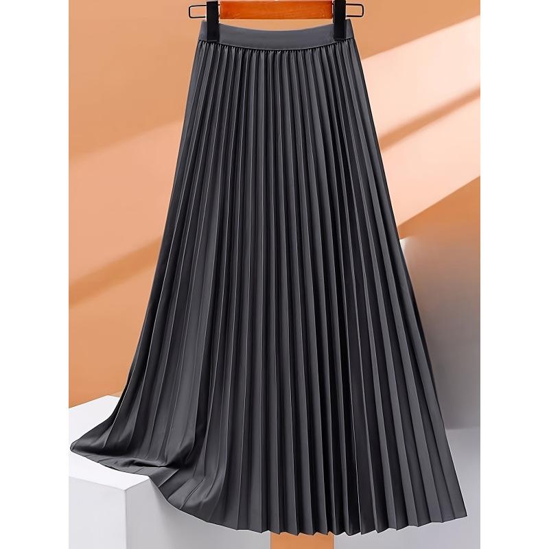 Women's Boho Satin Metallic Pleated Skirts Elastic High Waist Flowy A Line Skirt High Elastic Waist Pleated Chiffon Skirt Midi Swing A-line Skirts