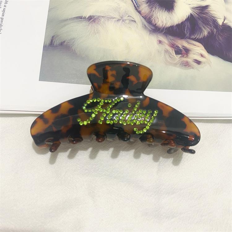 Custom Logo Women Hair Decorative Accessories Catch Hair Large Shark Clip Word Rhinestone Letter Acetic Acid Hair Clips