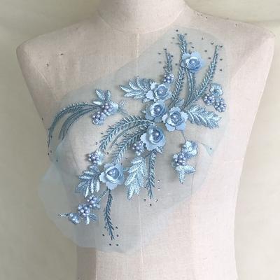 Dress Dance Clothes Rhinestone Lace Wedding Three-Dimensional Flower Cloth Stickers Beaded Mesh Fabric Embroidered Decoration Patch Accessories