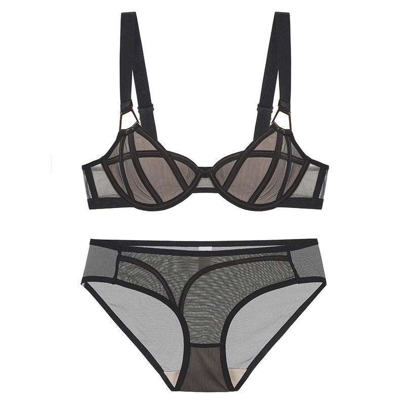 French Underwear Sexy Thin Mesh Wide Shoulder Strap Soft Steel Ring Bra Cover Small Chest Shows Large Gathering Anti-sagging Underwear