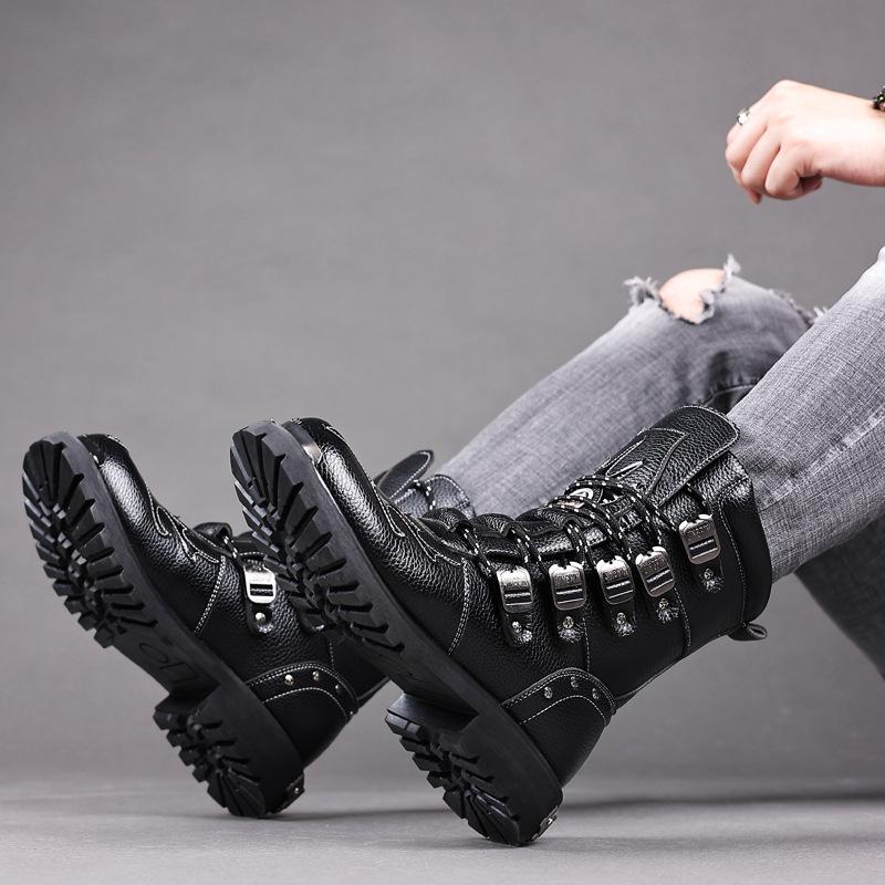 Men's Mid-Calf Martin Boots - High-Top British Style Leather Motorcycle Riding Fashion Boots