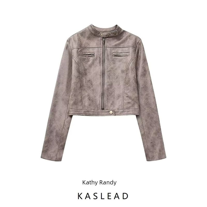 Kaslead New Arrival Women's Clothing Fashion Style Stylish Simple and Versatile Deerskin Velvet Stand-up Collar Jacket