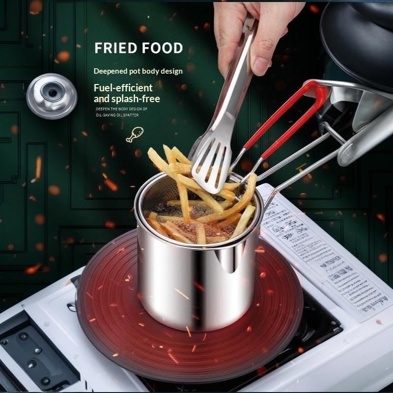Stainless Steel Deep Fryer With Frying Basket Multifunctional Small Kitchen Pot For Frying Chicken And Other Cooking Tools