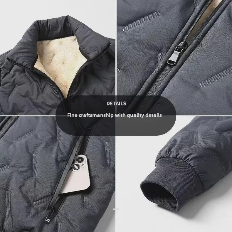 Men's Thickened Lambskin Winter Coat - Windproof, Warm, Loose-Fit, Stand Collar Cotton Jacket