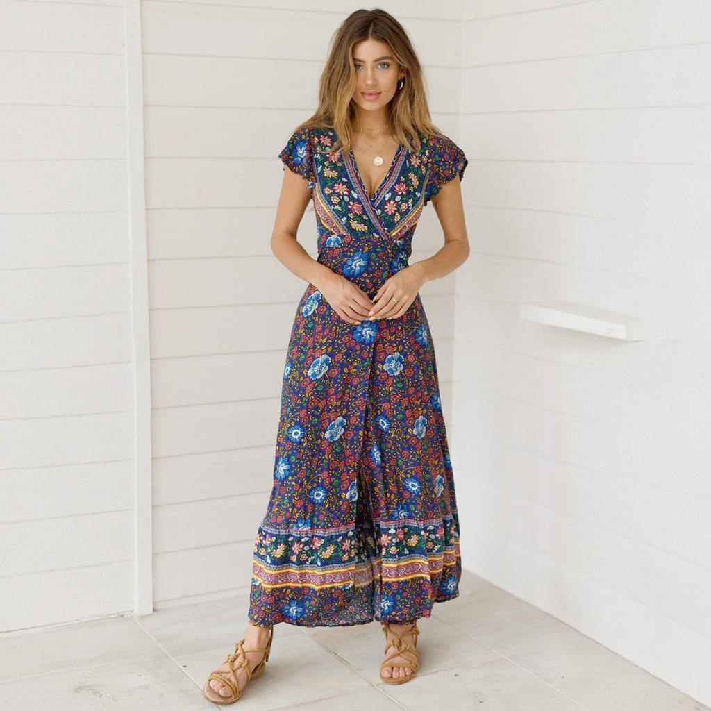 Fashionable Women's Vacation Printed Dress Sexy Long Skirt For Women