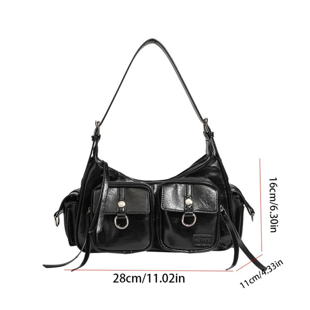 Simple Y2K Retro Shoulder Bag Multi-pocket Spicy Girl Vintage Underarm Bag Korean Handbag Motorcycle Bag Shopping
