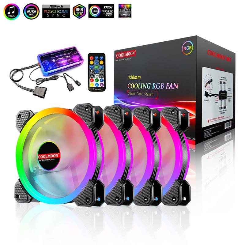 COOLMOON Radiance RGB 12cm Dual Aperture LED Cooling Fan for Desktop Computers