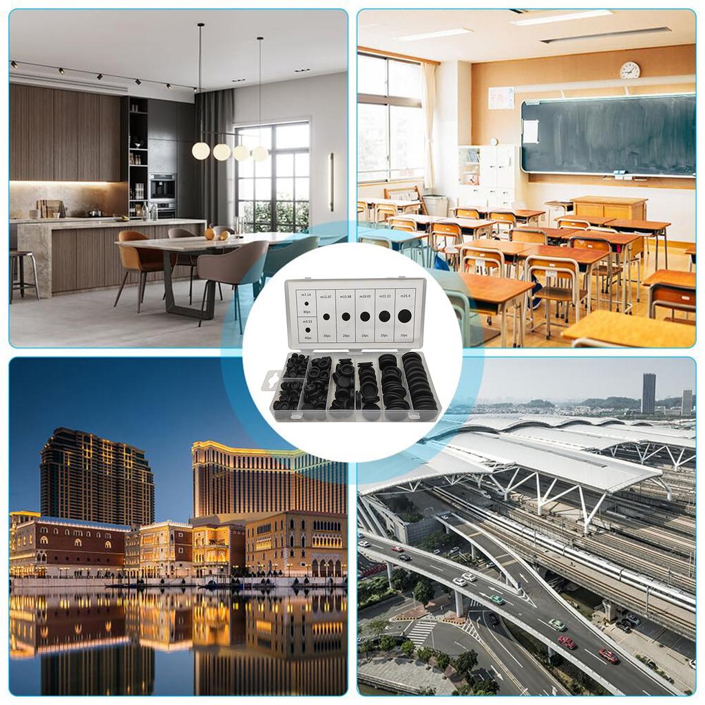 200 Pcs Rubber Grommet Firewall Hole Plug Electrical Wire Gasket Round Closed Rubber Hole Plug for Wire Plug Cable