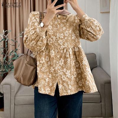 Women Casual Turn Down Collar Loose Long Sleeve Print Blouse
