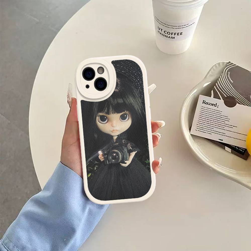 Dark Cute Girl Doll Leather Phone Case For IPhone 16 16e 15 14 13 12 11 Pro Max Plus Mini Cover