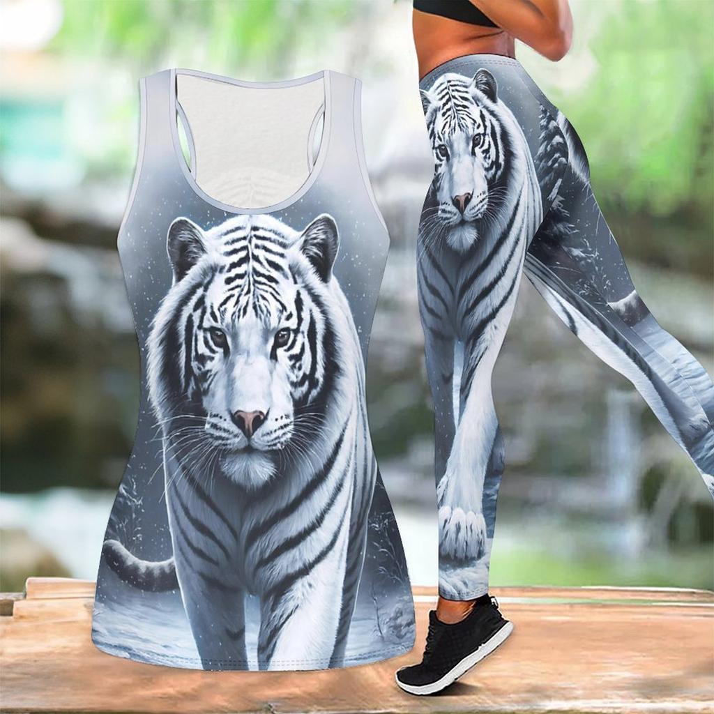 Fierce Predator Pattern Print Yoga Outfit for Women Fashion Workout Leggings Fitness Sports Casual Yoga Set Sports Suit