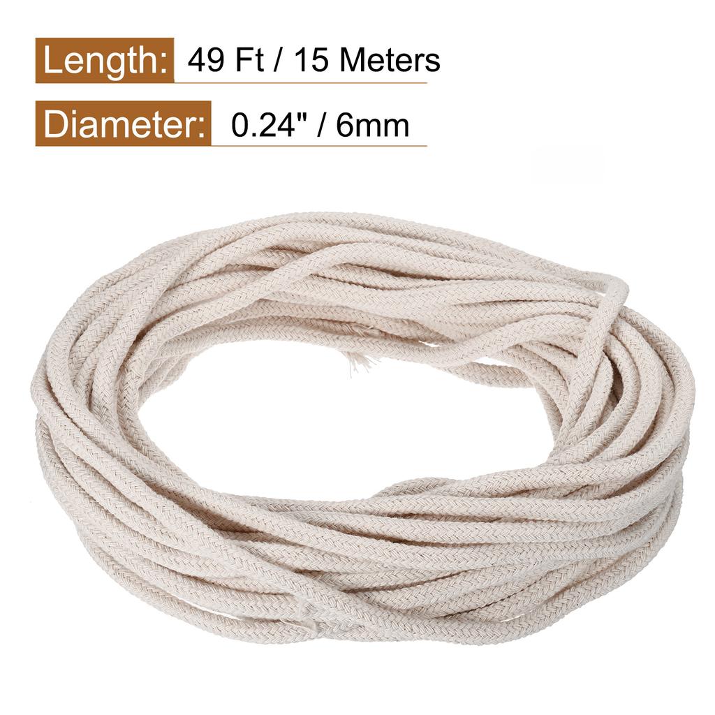 Cotton Oil Lamp Wick 6mm/7mm Diameter 5 Meter 16Ft/5 Meter 49Ft/10 Meter 32Ft for Alcohol Lamp Lighting White