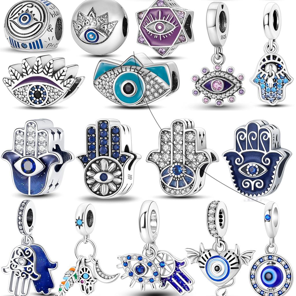Lucky Blue Devil Eyes Pendant Fit Original Pandora Bracelet Necklace Copper Palm Egypt Charms Bead Diy Jewelry