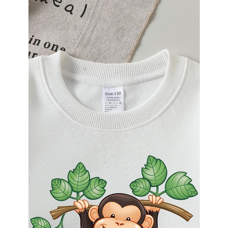 European sizes Kids' Crewneck Sweatshirt Monkey Hanging Tree Branch Green Leaves , Sportswear And Casual Wear, Soft And Comfortable