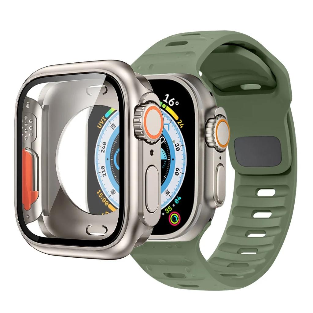 Case+Strap For Apple Watch Band 45mm 44mm 41 42 46mm Smart Silicone Bracelet Iwatch Series 5 6 Se 7 8 9 10 Change To Ultra Case