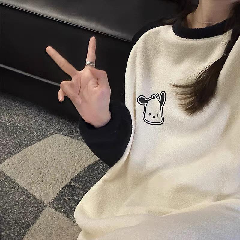 Women's Cartoon Flannel Nightgown – Cute, Cozy, Long Sleeve, Mid-Length Dress for Fall/Winter, Suitable for Home or Outdoors
