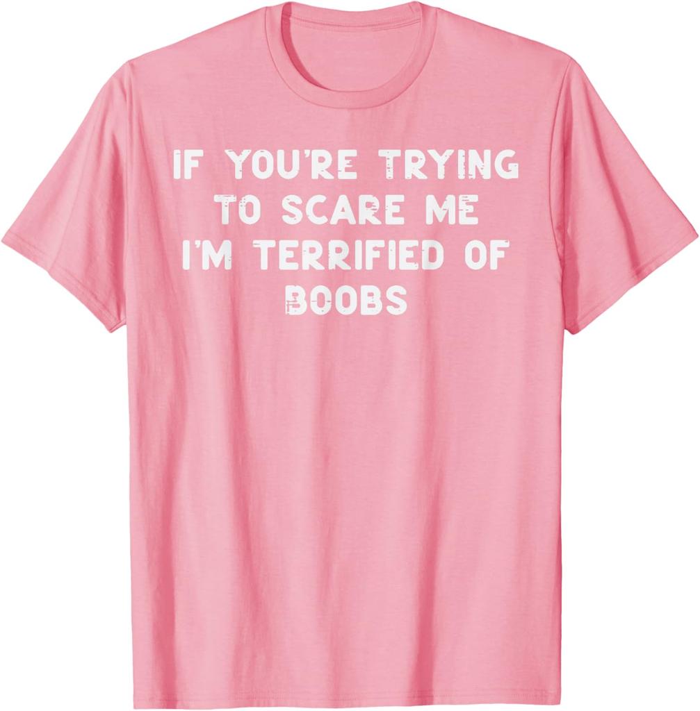 Terrified Of Boobs Funny Adult Joke Graphic Mens Cotton TShirt Casual Short Sleeve Tee