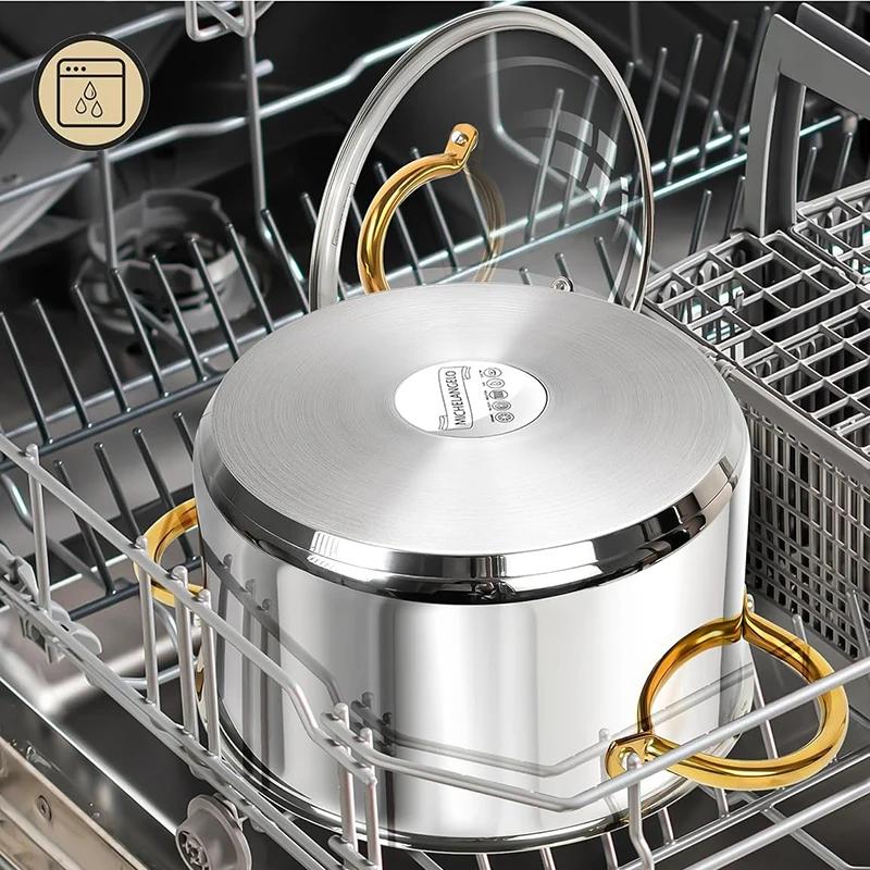 MICHELANGELO 6/8/10QT Edelstahl-Kochtopf mit Deckel, genietetem Griff, induktionsgeeignet, ofenfest