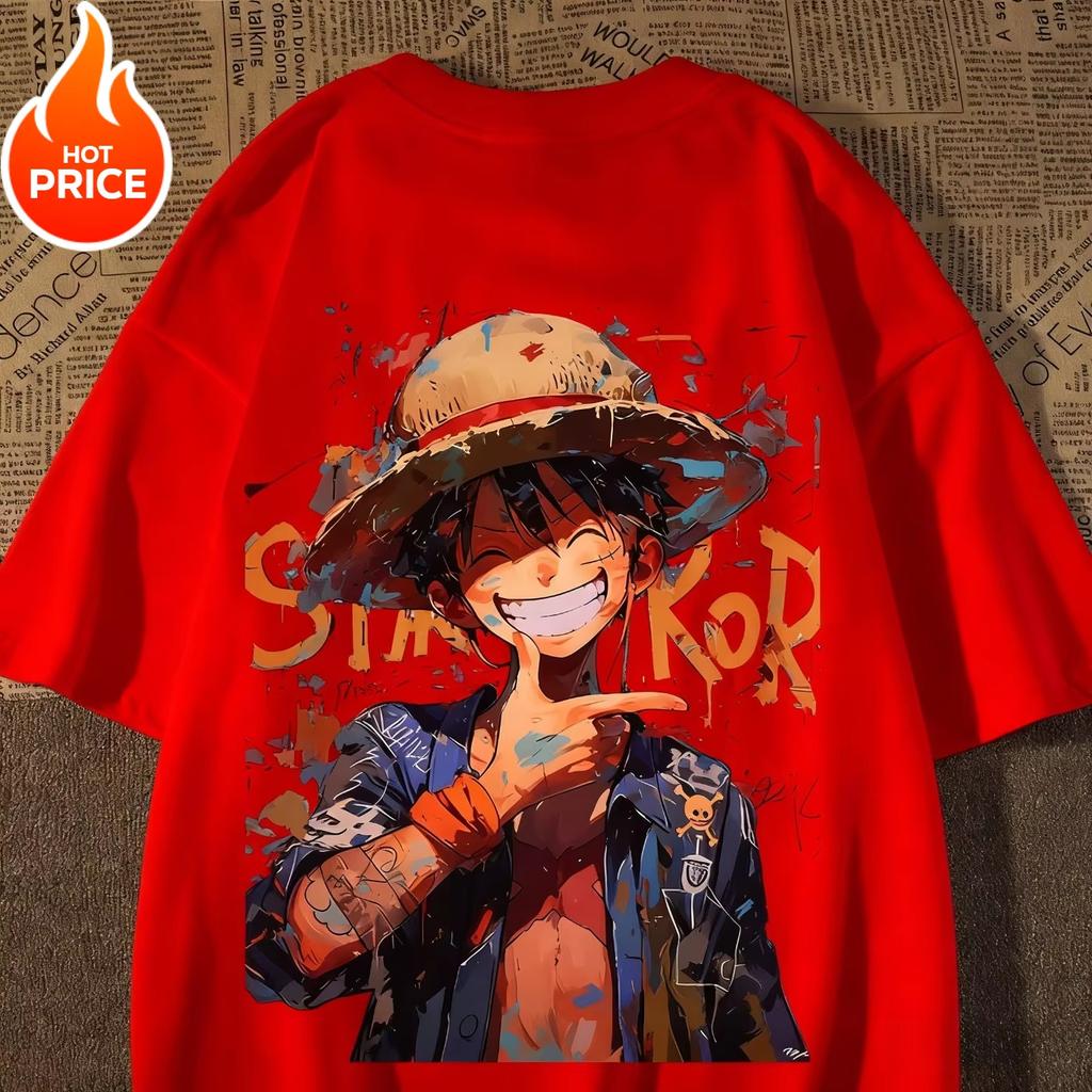 Summer TShirt One Piece Luffy Harajuku Unisexs Cotton Fitness Vintage Streetwear Oversized Womens ShortSleeve Casual Y2K Top
