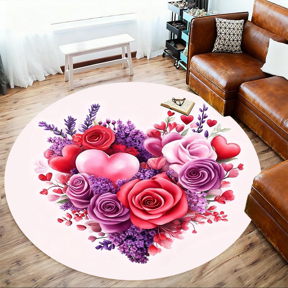 1 st Hjärta Blommor Rund Stolmatta Kontorsmatta - Halkfri, Golvmatta för Kontor, Sovrum, Perfekt Heminredningspresent c0112029