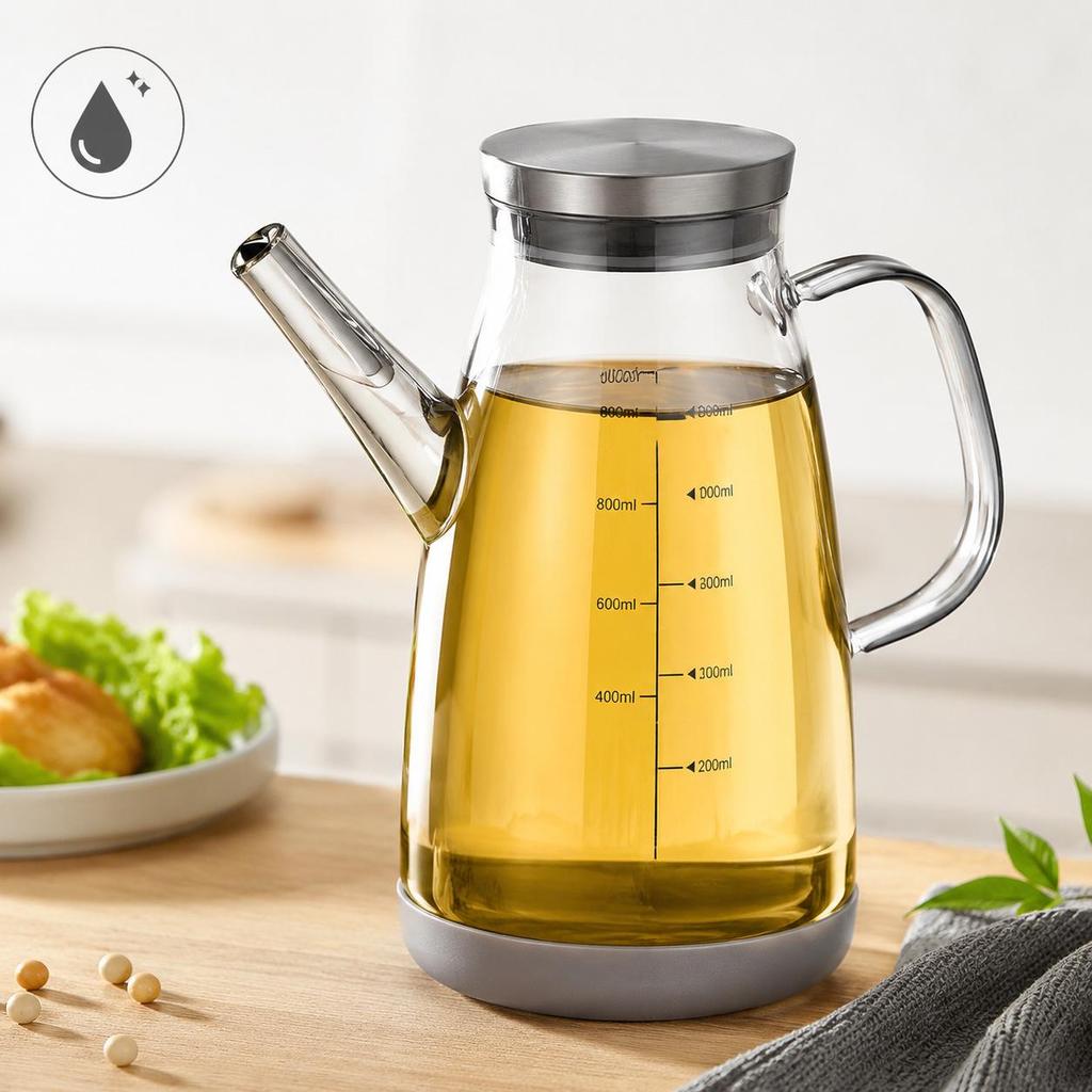 Glass Oil Dispenser: Leak-Proof, Precise Measurement for Cooking Oils, Soy Sauce, or Vinegar. Perfect for Your Kitchen.