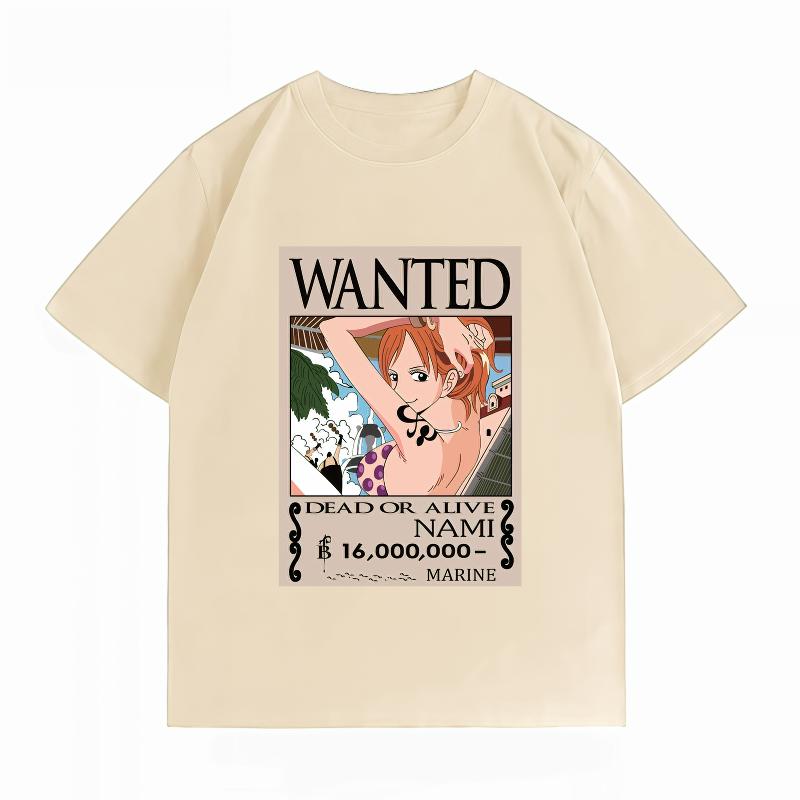 Unisexs Clothing New 100 Cotton Breathable Summer TShirt One Piece Nami Wanted Print Casual Streetwear Unisexs Tops