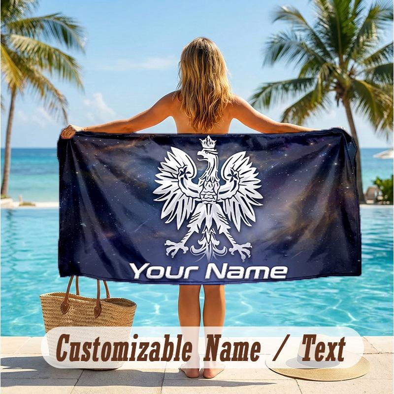 Custom Text Beach Towel, Soft Absorbent Swimming Multi-use TowelPoland Football