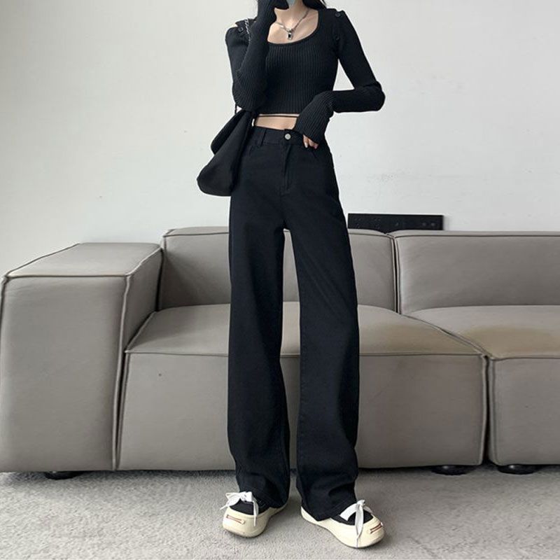 Black Straight Jeans Women's Years Pear-shaped Figure Trousers Large Size High Waist Narrow Wide Leg Trousers Jeans for Women Long Denim Pants