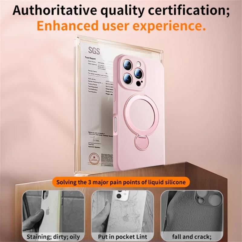 Magnetic Bracket Phone Case For iPhone Air 17 16 15 14 13 Pro Max for Magsafe Liquid Silicone 360°Rotate Metal Ring Stand Cover