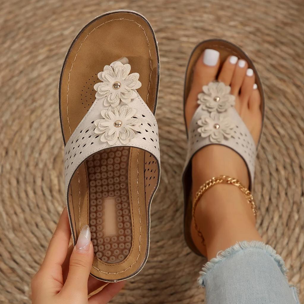 Fashion Women Slippers Outdoor Flip Flops Summer Casual Flower Slippers Non-slip Beach Wedge Sandals Platform Walking Shoes Slides Women