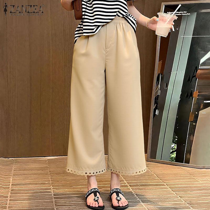 ZANZEA Womens Summer Elastic Waist Loose Casual Croppe Pants