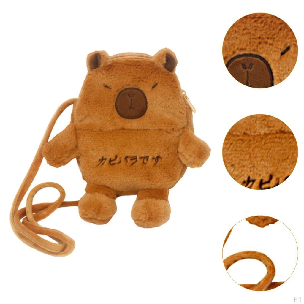 Capybara Crossbody Bag Cute Cartoon Backpack Zipper Closure Phone Pouch Plush for Trips