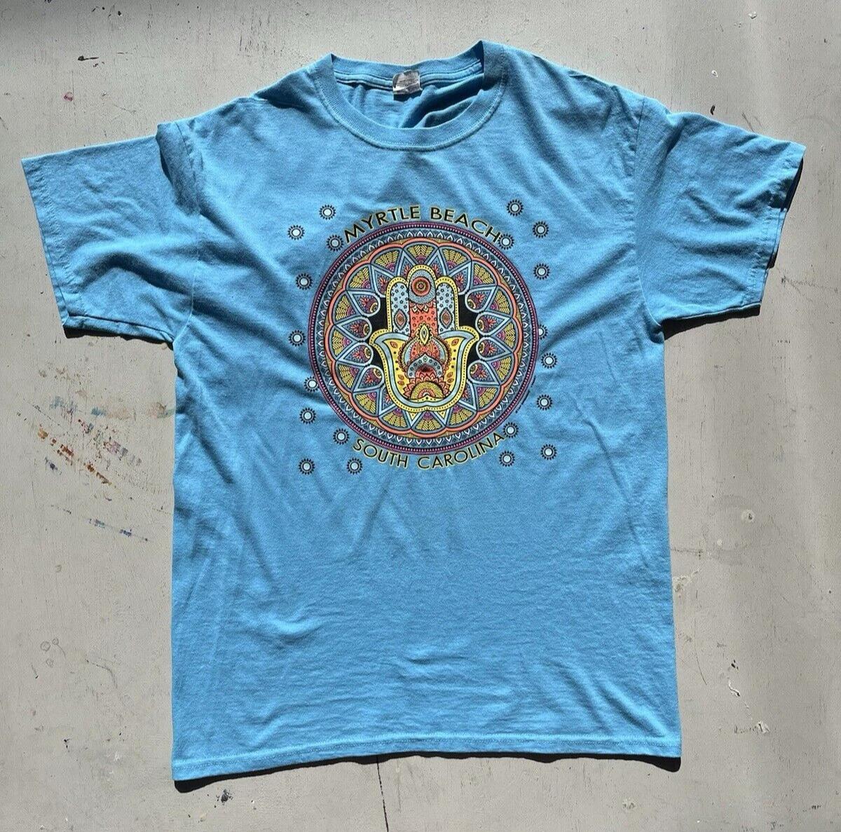 

Men s Vintage Myrtle Beach SC T-Shirt Turquoise Logo NO TAG USA Mythical Circle L