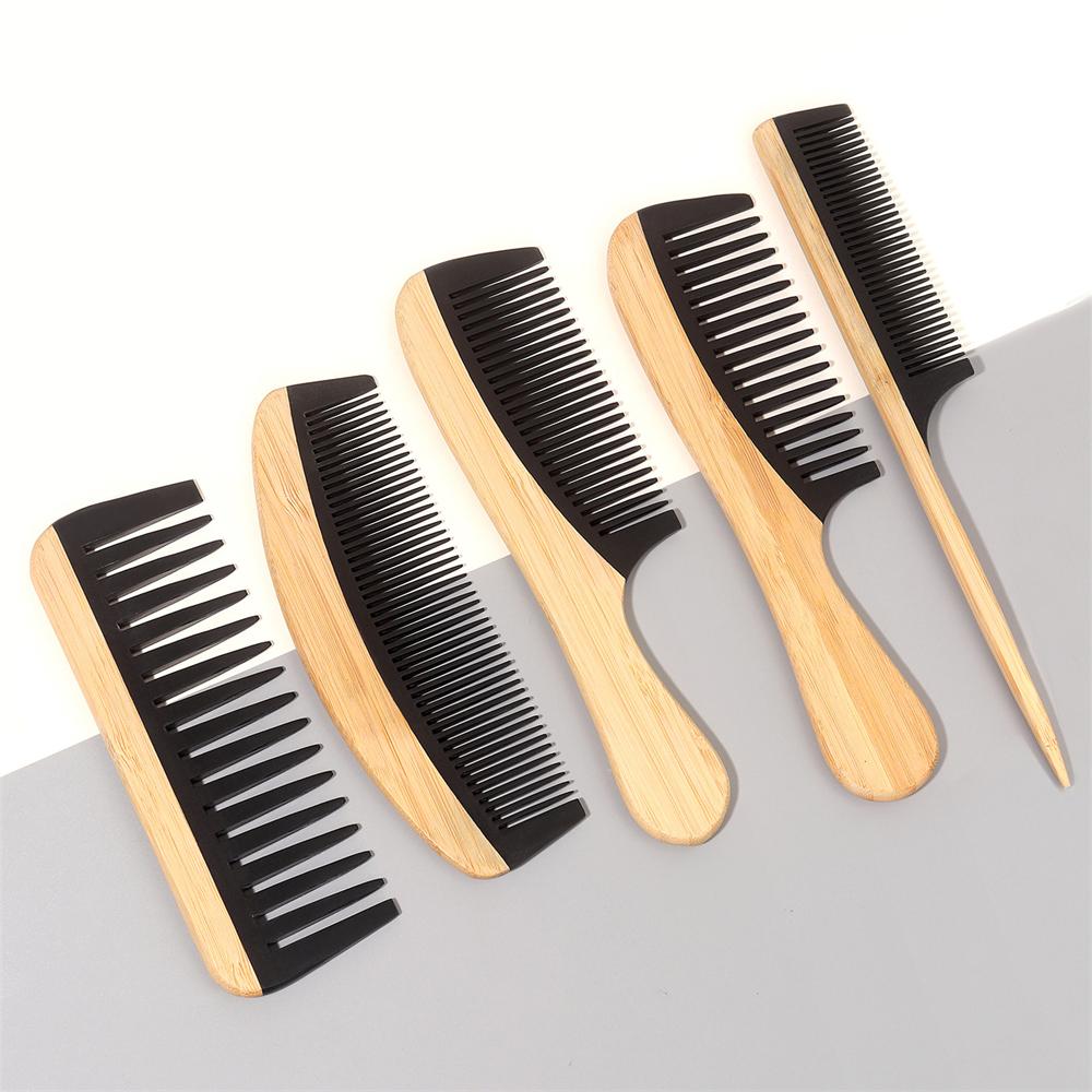 1PC Natural Bamboo Wooden Tail Hair Combs Hairs Care Healthy Massage Close-Tooth Comb Professional Barber Styling Tools