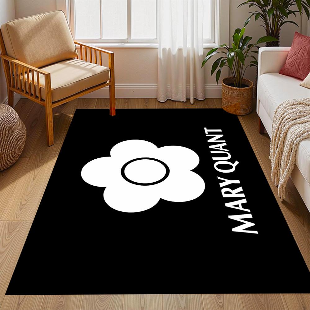 Mary Quant logo Themed Anti-Slip Rugs - Polyester Home Decor, Suitable for Bedrooms, Living Rooms, Doorways, Studios, and Decorations