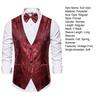 Men Suit Vest Formal Vintage Print Single-breasted V Neck Buttons Sleeveless Slim Fit Cardigan Groom Wedding Emcee Performance Waistcoat with Bow Tie