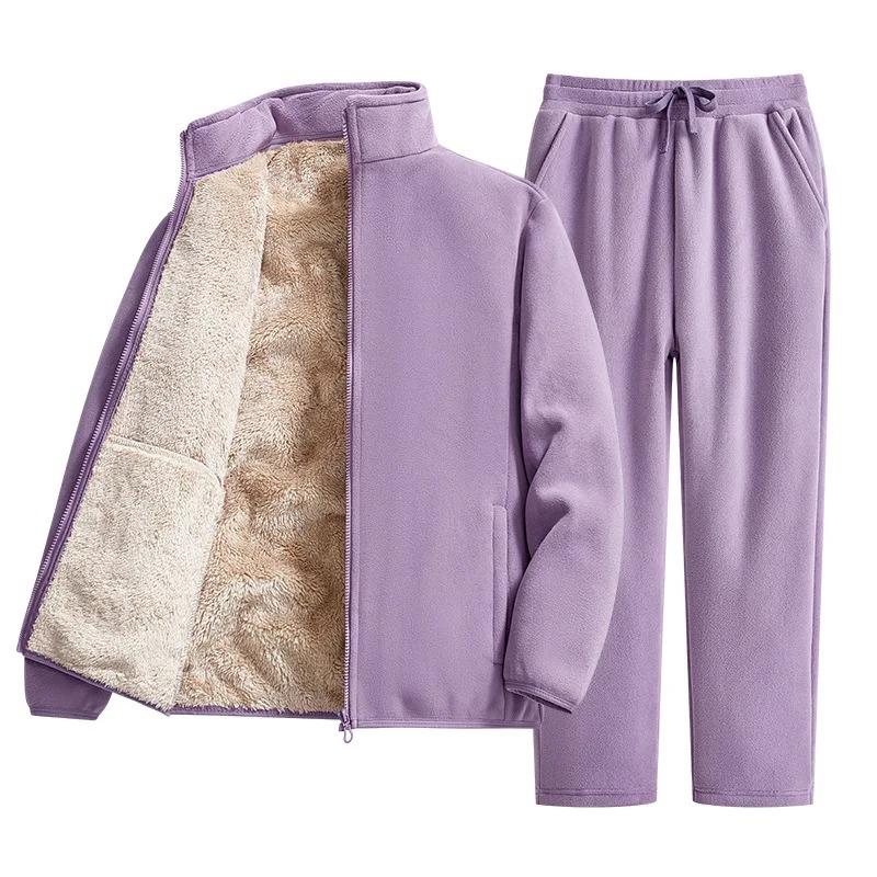Winter Men's Women's Wool Hooded Long Pants Set Warm Cold Resistant Thick Sportswear Two-piece Set Casual Sportswear