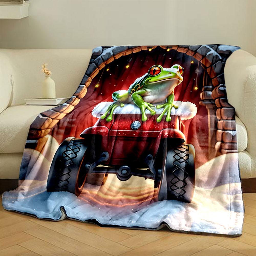Cartoon Green Big Eyed Tree Frog  Printed Blanket Festival Gift for Friends Family,Bedroom Living Room Sofa Chairs Bed Blanket