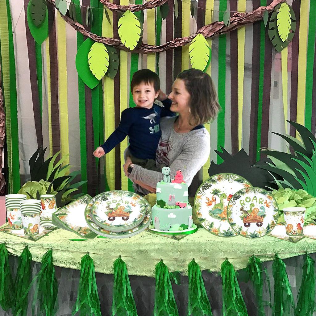 Jungle Dinosaur Disposable Tableware Happy Dino Birthday Napkin/Plate/Cup Jurassic World Roar Kids Happy Birthday Party Decor