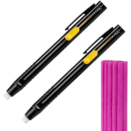 1 Set Heat Erasable Fabric Marker 2 Erasable Chalk Pens Sewing Chalk with 20 Refills for Sewing Quilting Embroidery DIY Crafts