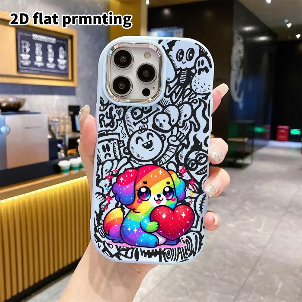 Phone Case: 2D Flat Design Suitable for iPhone 18 17 16 15 14 13 Pro Protective Case, Couple Style, Glittery Puppy, Christmas and Halloween Gift