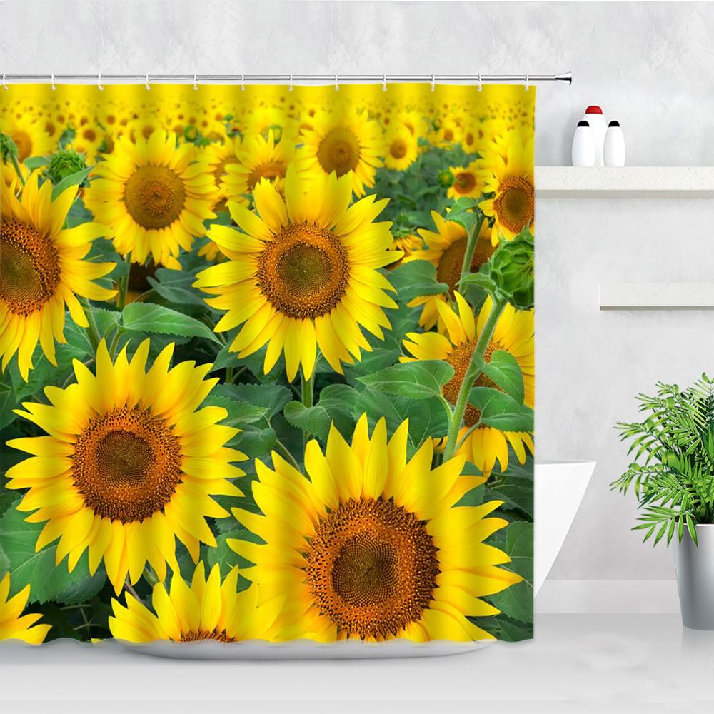 Natural Floral Shower Curtains Flowers Green Leaf Butterfly Water Color Art Nordic Modern Waterproof Bathroom Decor Curtain