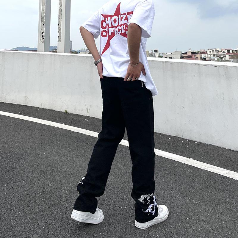 Men's Star Embroidered Casual Jeans - High Street, Loose Fit, Hip Hop Style