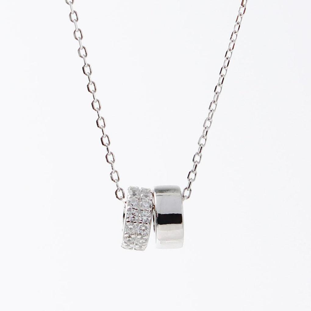 925 Silver Platinum Plated Bold Double Ring Women's Necklace