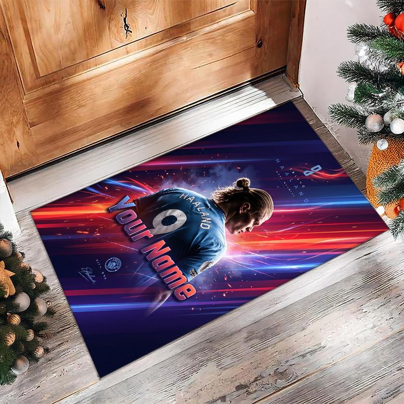 Erling Haaland Printed Crystal Velvet Rug Non‑Slip Crystal Velvet Carpet For Sofa Bedroom Indoor Home Decoration