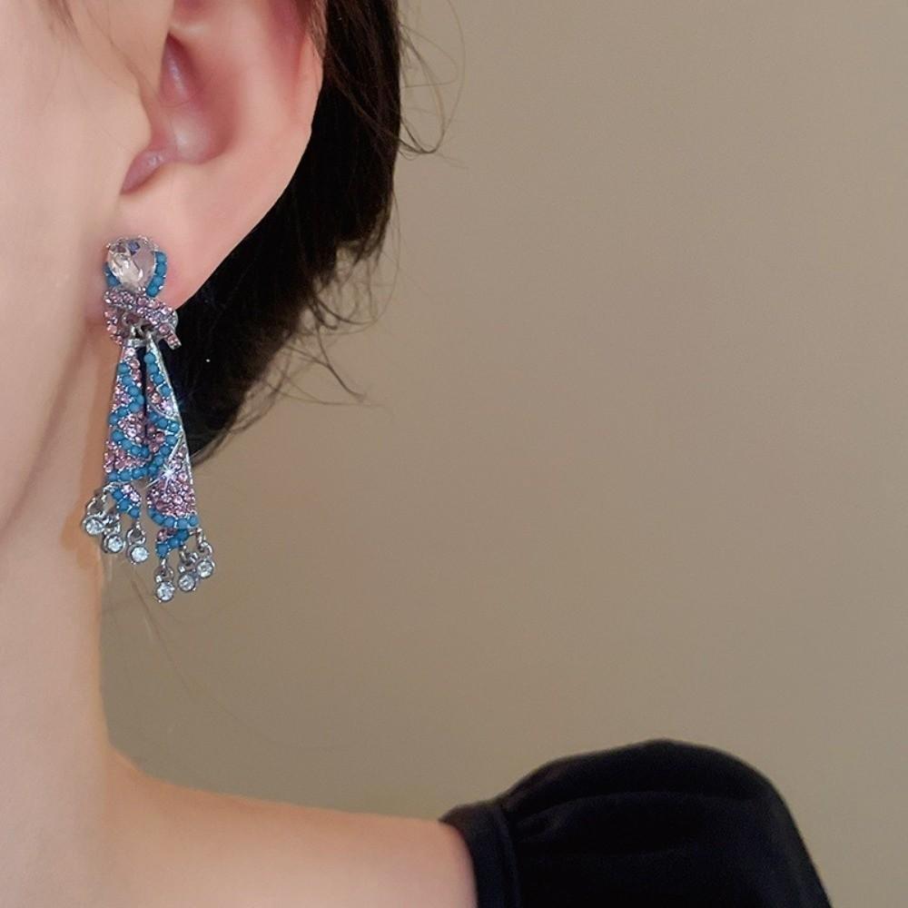 Zircon Crystal Studded Earrings Ethnic Style Pendant Earrings Fashionable Women Earrings  Banquets