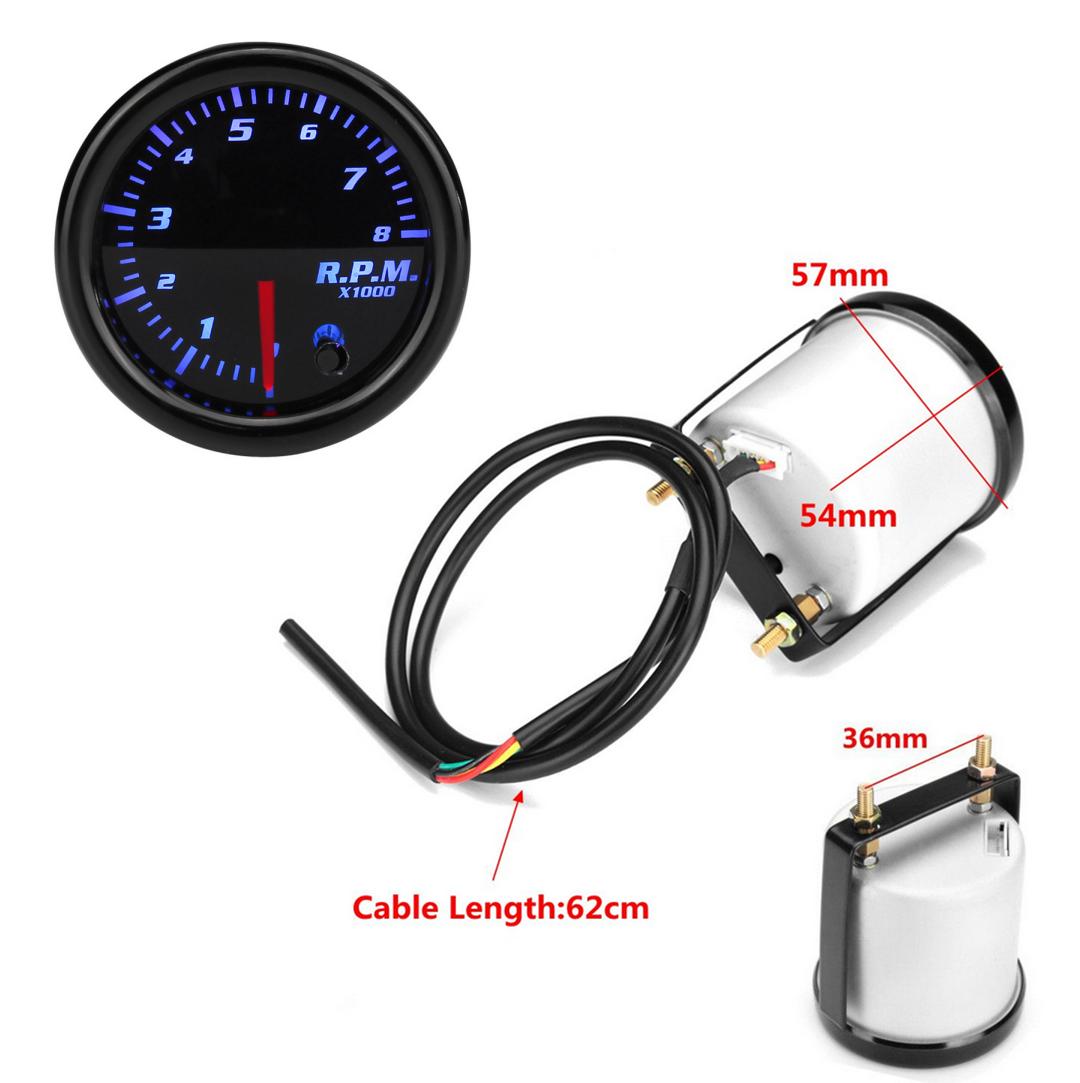 

2 52мм 7-цветный светодиодный 12В автомобильный стрелочный тахометр измеритель 0~8000 об/мин черный циферблат