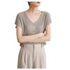 Exquisite French Retro Ice Silk V-Neck Knitted Summer T-Shirt for Women