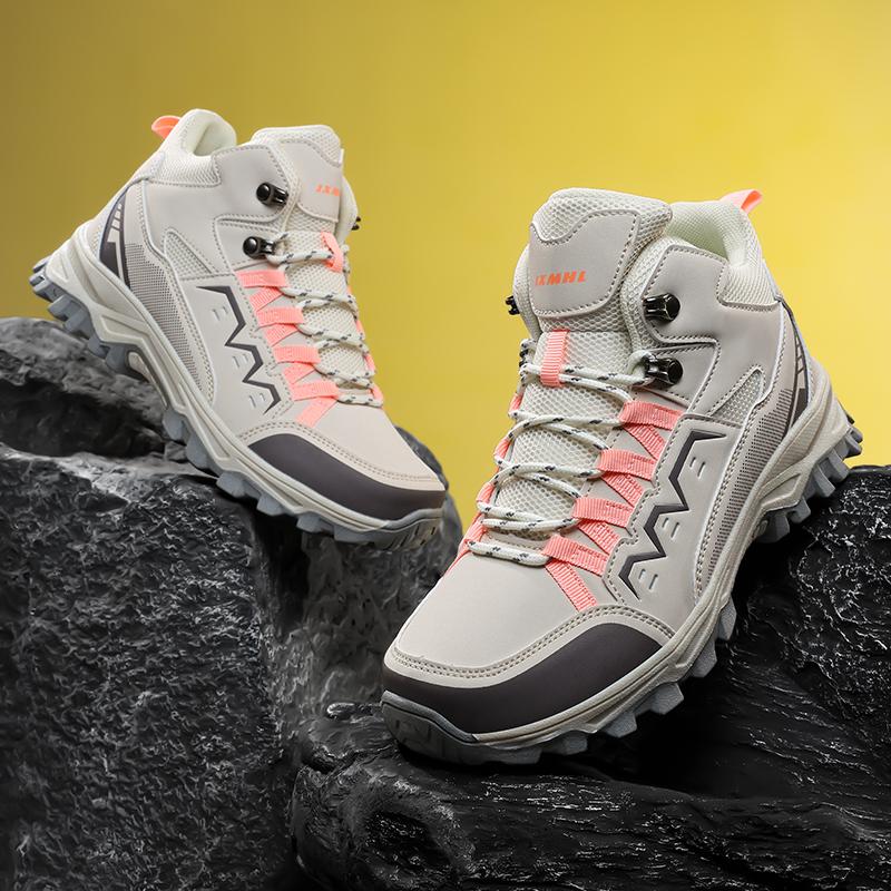 

High Top Men s Hiking Shoes Leather Waterproof Sports Shoes Men s Anti Slip Sports Off-road Shoes Men s and Women s Sports Shoes 38 рожевий
