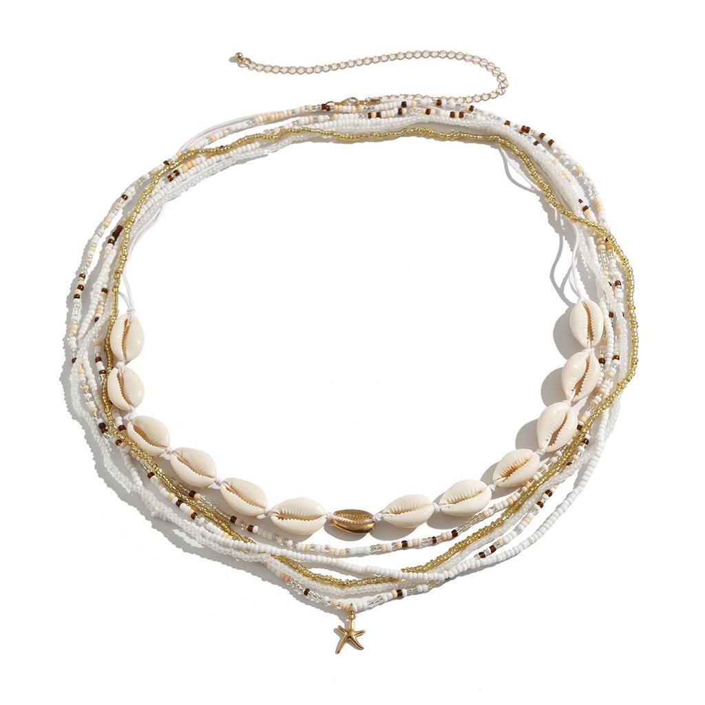 Bohemian Vacation Shell Rice Bead Waist Chain, Beach Starfish Bodychain Female